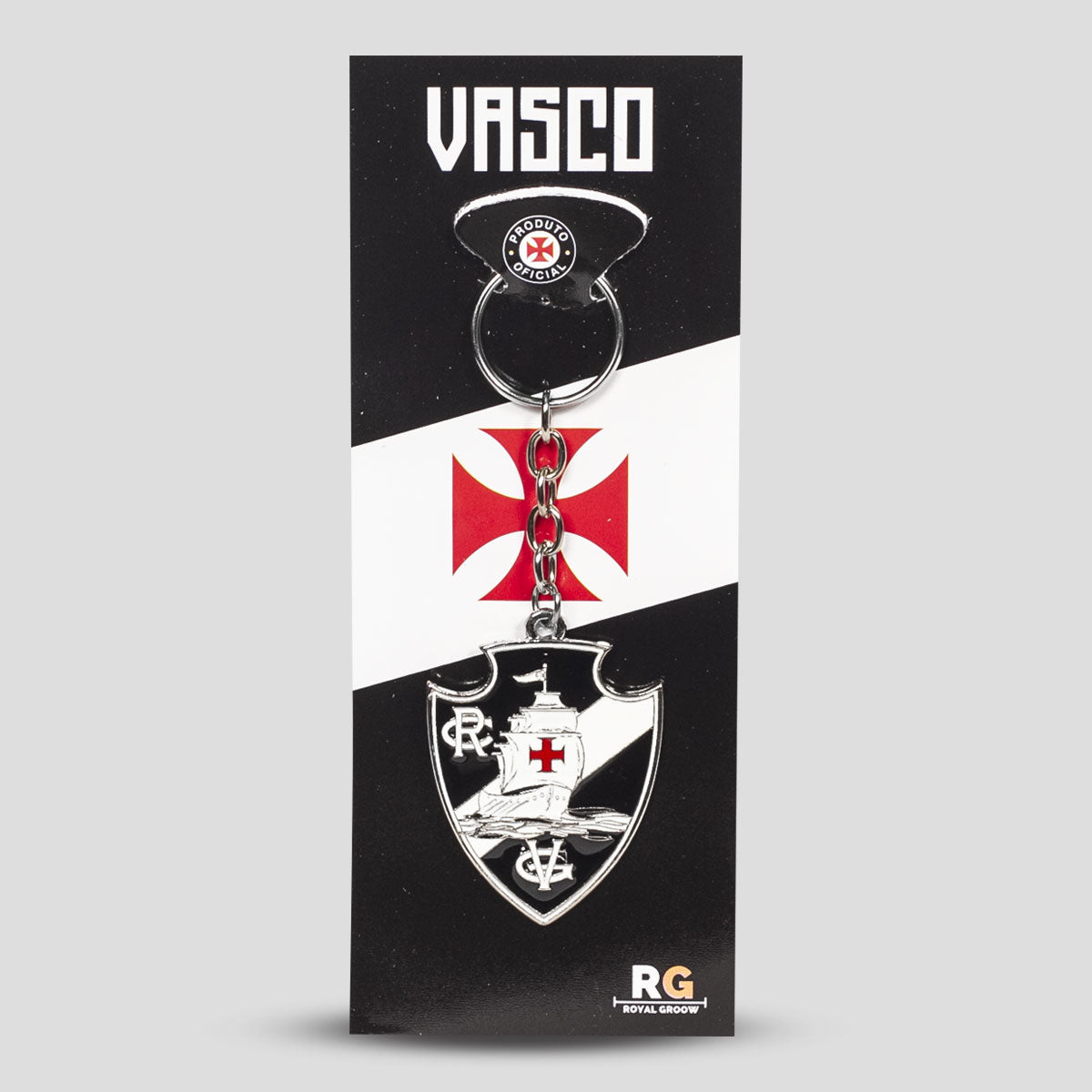 Chaveiro Vasco Escudo Retrô Prateado