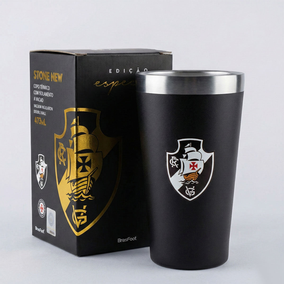 Copo Térmico Vasco New Stone Série Ouro 473 ml