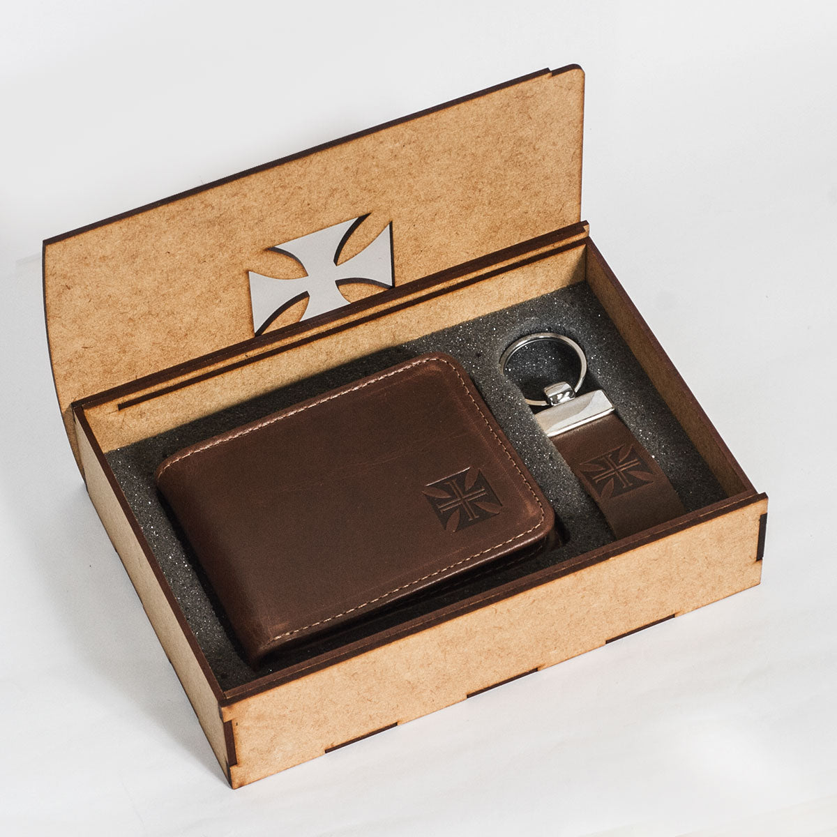 Kit Carteira e Chaveiro Vasco de Couro Havanna