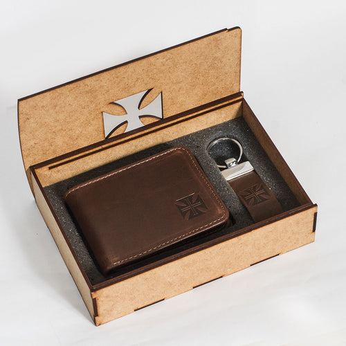 Kit Carteira e Chaveiro Vasco de Couro Havanna