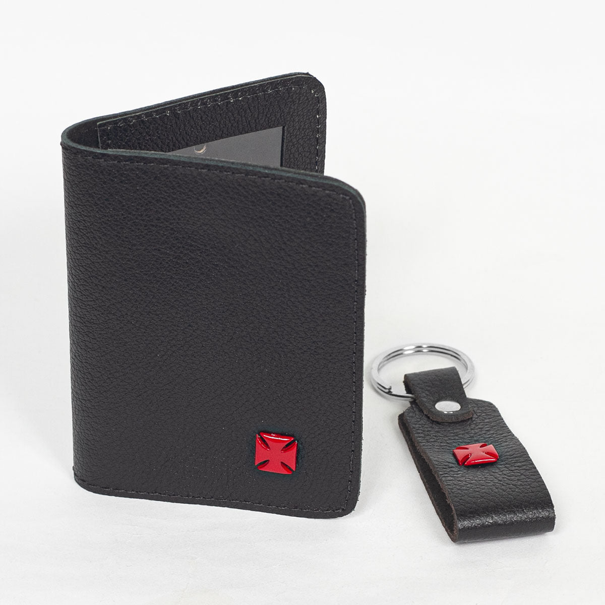 Kit Porta Cartão e Chaveiro Vasco de Couro Cruz de Malta